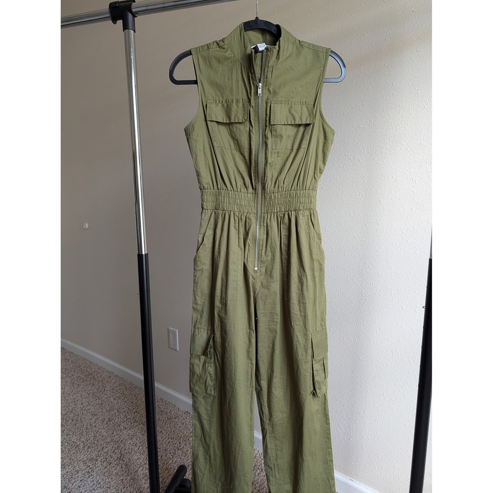 Sincerely Jules Womens Olive Green Cotton Utility Cargo Sleeveless Jumpsuit S